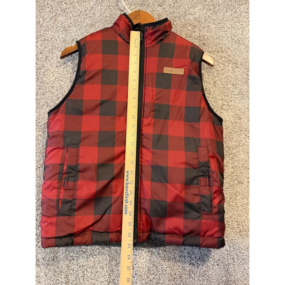 Buffalo David Bitton Vest‎ Womens L Red Black Plaid Reversible Fleece Full Zip